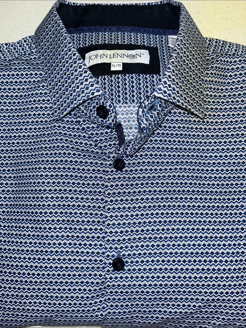 John Lennon Men’s Blue Patterned Dress Shirt EUC